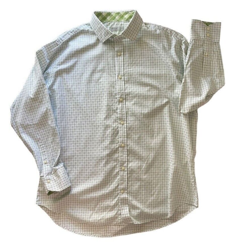 Jack Stone Thomas Dean Button Shirt Green Check Plaid Flip Cuff 2XL XXL Miami